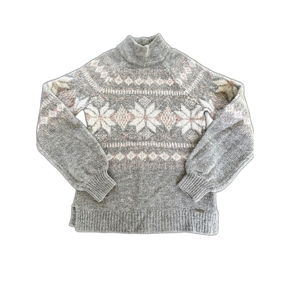 Abercrombie & Fitch Fair Isle Mock Turtleneck Sweater Grey XS